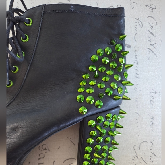 Jeffrey Campbell Womens Green Spike Platform Ankle Boots Black Size 10 - Picture 11 of 14